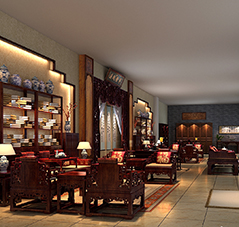 红木精品馆古典中式装修设计 清澈静怡宁和雅致