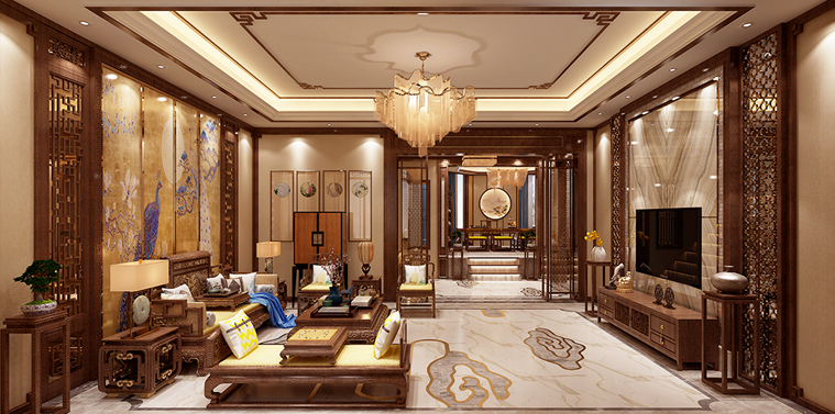 鞍山别墅新中式风格装修案例 古致雅达 舒怀大观