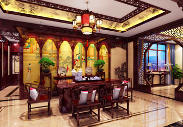 天津复式楼古典中式装修设计效果图  无一处不雅致