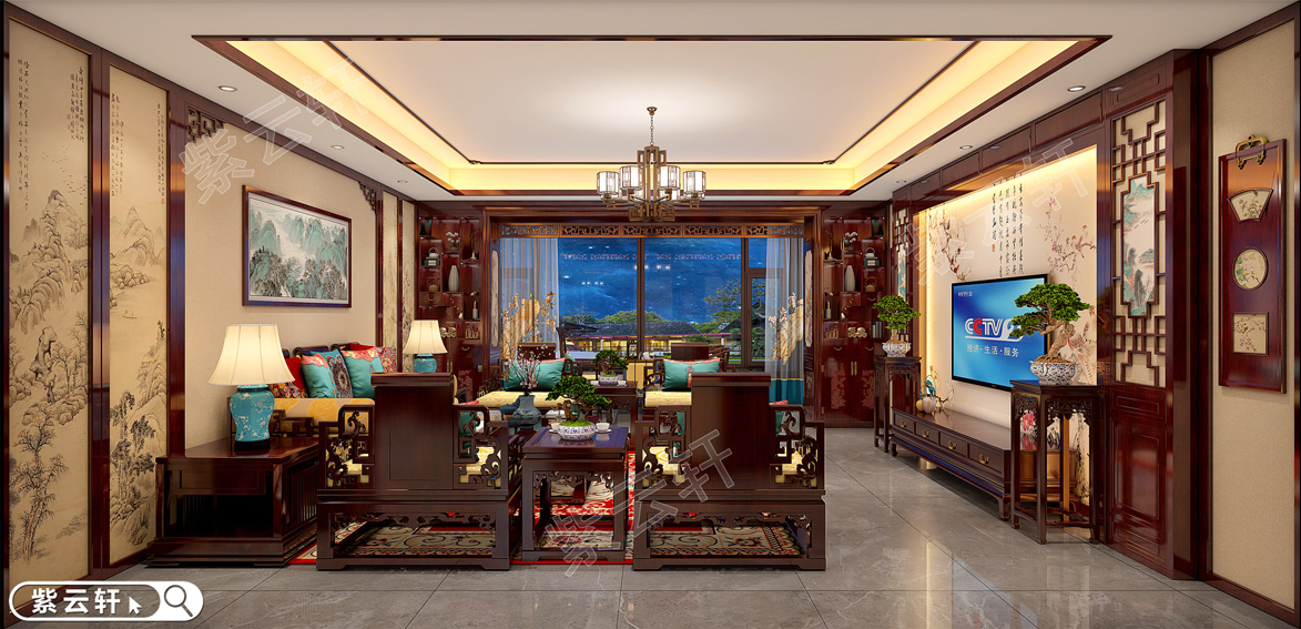 四居室住宅中式红木装修古典风格中的天花板