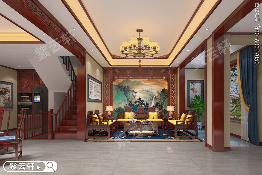 380平宁静古雅的中式别墅装修布局中透着轻奢