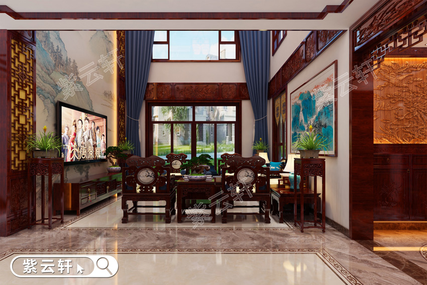 二层别墅室内中式装修感受清泉缓缓流动