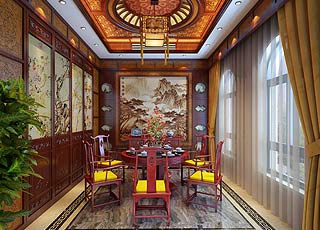 无锡古典别墅中式装修设计案例效果图