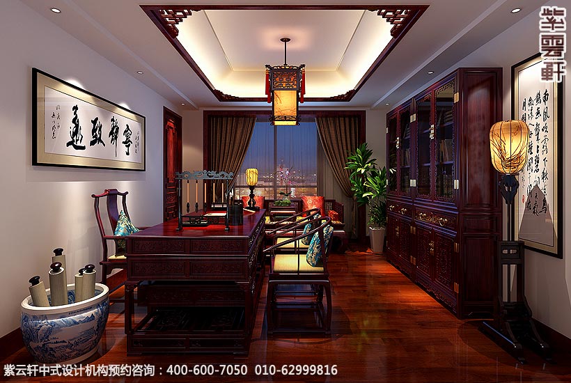 书房高档装修效果图的布局是庄重与优雅的化身